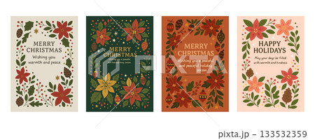 ポインセチアのクリスマスカードセット、Poinsettia Christmas Card Set ポインセチアのクリスマスカードセット、Poinsettia Christmas Card Set 133532359