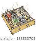 角型おでん鍋で煮込むおでん　筆タッチ手描きイラスト 133533705