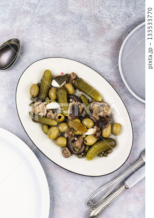 Set of canned of different vegetables. 133533770