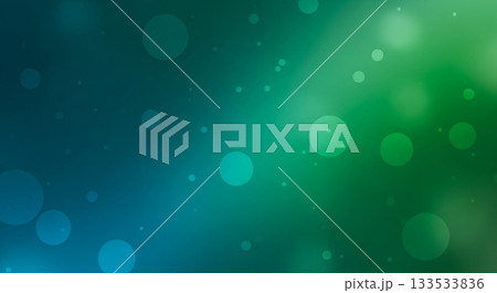 緑と青のグラデーションに輝く幻想的な光のボケ背景 133533836