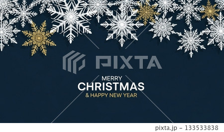 紺色の夜空に雪の結晶と星が輝くクリスマス背景 紺色の夜空に雪の結晶と星が輝くクリスマス背景 133533838