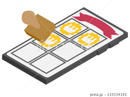 アイソメトリックなスマートフォンとスタンプカードの素材 133534191