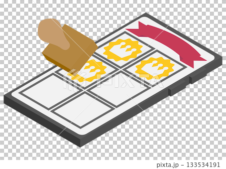 アイソメトリックなスマートフォンとスタンプカードの素材 133534191