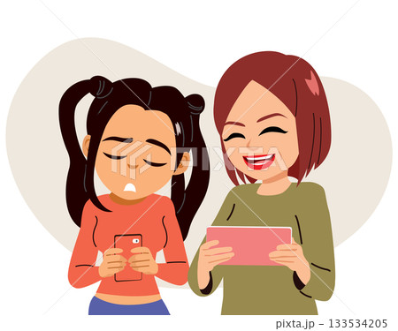 Teenager and Mother Talking About Social Media Problems Vector Illustration Teenager and Mother Talking About Social Media Problems Vector Illustration 133534205