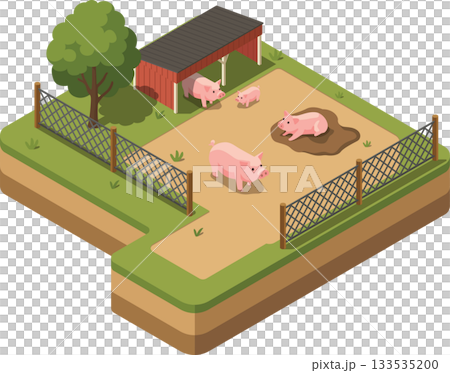 Isometric pig farm with loafing shed Isometric pig farm with loafing shed 133535200
