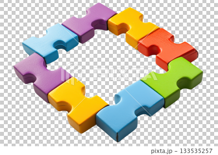 Colorful interlocking puzzle pieces arranged in a square shape, showcasing various bright colors and playful design. Colorful interlocking puzzle pieces arranged in a square shape, showcasing various bright colors and playful design. 133535257