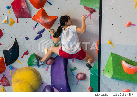クライミングに挑戦する女の子 クライミングに挑戦する女の子 133535497