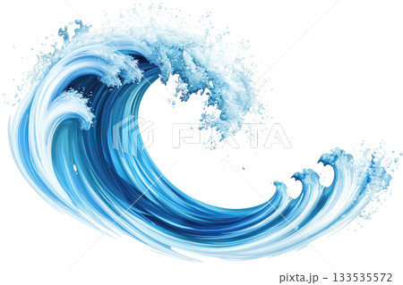 A dynamic wave with vibrant blue hues and white frothy crests, showcasing the energy and movement of water. 133535572