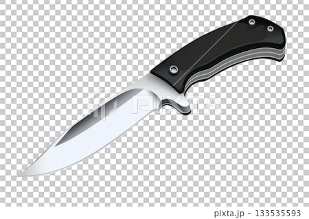 A sleek, modern knife with a shiny blade and a textured black handle, designed for precision and utility. 133535593