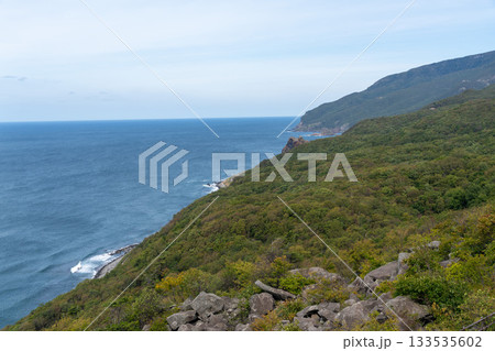 北海道 雄冬岬 展望台 海 草木 崖 北海道 雄冬岬 展望台 海 草木 崖 133535602