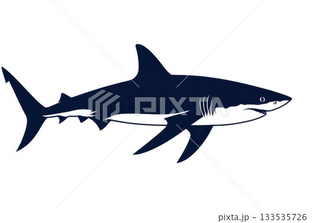 A sleek, dark silhouette of a shark, showcasing its streamlined body and distinctive fin shape. 133535726