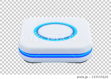 A sleek, modern device featuring a white exterior with blue LED accents, designed for contemporary technology applications. 133535820