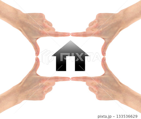 Icon of an apartment house in the center of the four hands Icon of an apartment house in the center of the four hands 133536629