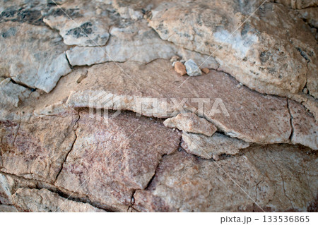 Vintage Greek stone masonry backdrop on Elafonisi beach, Crete 133536865