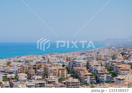Panoramic view of the cozy seaside town of Rethymno. Greek gem of Crete Panoramic view of the cozy seaside town of Rethymno. Greek gem of Crete 133536937