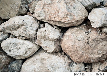 Vintage Greek stone masonry backdrop on Elafonissi beach, Crete 133536971