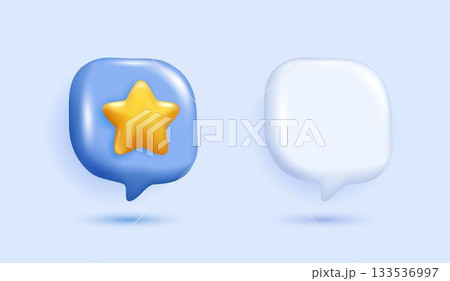 3d stars of a yellow star on speech bubble. the star is bright and eye-catching, perfect for highlighting important messages or ratings. Review for quality customer rating feedback. 3d vector. 133536997