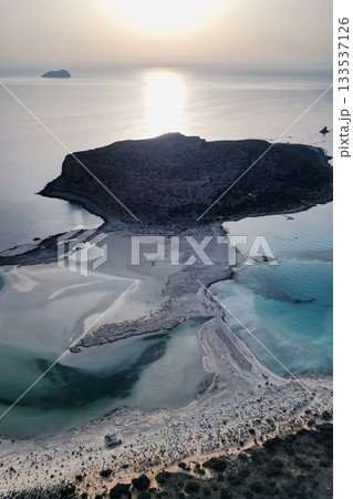 Sunset over Balos Bay in Crete where three seas meet, natural beauty Sunset over Balos Bay in Crete where three seas meet, natural beauty 133537126