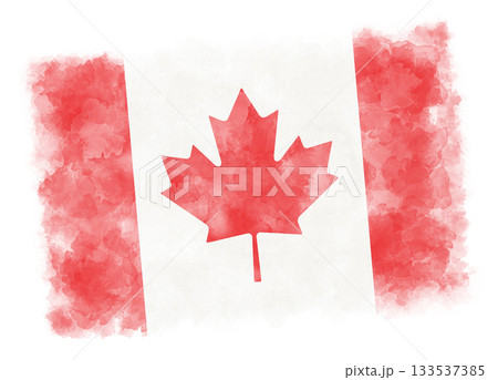 Flag of Canada in watercolor technique on white background patriotic illustration 133537385