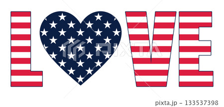 Word Love in colors of American flag. Love for USA. Patriotic design 133537398
