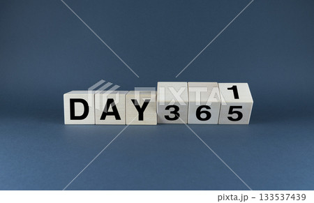 Day 365 - Day 1. Cubes form the words Day 365 - Day 1. 133537439