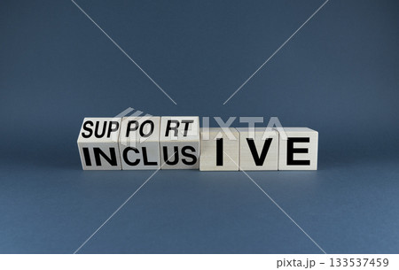 Supportive or Inclusive. The cubes form the words Supportive or Inclusive. Supportive or Inclusive. The cubes form the words Supportive or Inclusive. 133537459