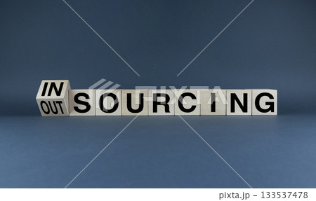 Cubes form words Insourcing or Outsourcing. Business concept Cubes form words Insourcing or Outsourcing. Business concept 133537478
