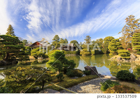 秋の紅葉に映える日本庭園 (京都 桂離宮) 133537509
