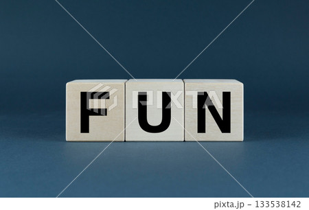Fun. Cubes form the word Fun. Feelings and emotions 133538142