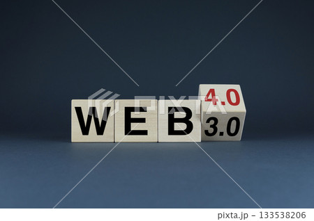 Cubes form words Web 3.0 or 4.0. Web 3.0 or 4.0 concept 133538206