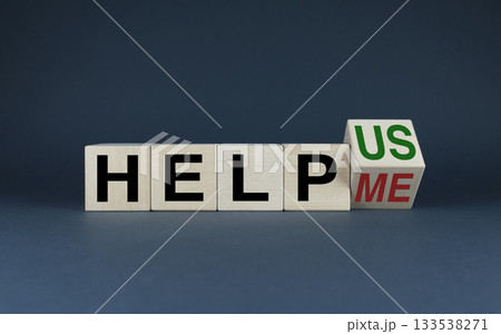 Help us or me. Cubes form words Help us or help me Help us or me. Cubes form words Help us or help me 133538271