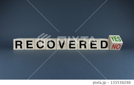 Recovered no or Recovered yes. The dice form the selection words Recovered no or yes. 133538298