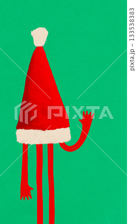 Digital artwork. Santa hat with long red legs waving playfully 133538383