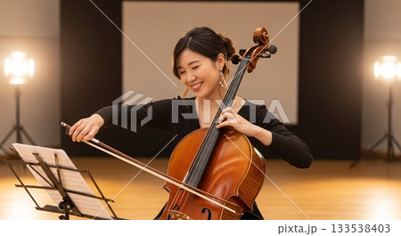 チェロを弾く女性 133538403