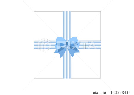 リボンのギフト贈り物フレーム枠　水色ブルー　ベクターpng　白バック 133538435