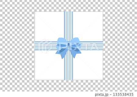 リボンのギフト贈り物フレーム枠　水色ブルー　ベクターpng　白バック 133538435