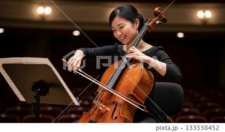 チェロを弾く女性 133538452