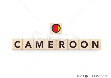 Wooden blocks bearing the name and flag of Cameroon. Cameroonian and African Culture, national identity, travel, and geography in a copy space design. 133538536