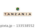 Wooden blocks bearing the name and flag of Tanzania. Tanzanian and South African Culture, national identity, travel, and geography in a copy space design. 133538552