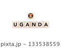 Wooden blocks bearing the name and flag of Uganda. Ugandan and African Culture, national identity, travel, and geography in a copy space design. 133538559