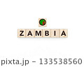 Wooden blocks bearing the name and flag of Zambia. Zambian and South African Culture, national identity, travel, and geography in a copy space design. 133538560