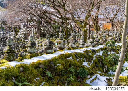 冬の化野念仏寺　残雪の西院の河原1　京都府京都市右京区 133539075