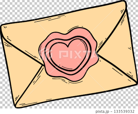 Flat color retro envelope with a heart-shaped seal in kid cartoon aesthetic. Great for Valentine Day clipart, love messages, decorative elements, and cute graphic projects. Flat color retro envelope with a heart-shaped seal in kid cartoon aesthetic. Great for Valentine Day clipart, love messages, decorative elements, and cute graphic projects. 133539332