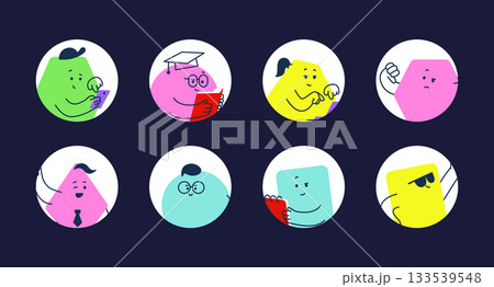 Cartoon flat faces set. Cute und funny emotions as avatars. Cartoon flat faces set. Cute und funny emotions as avatars. 133539548