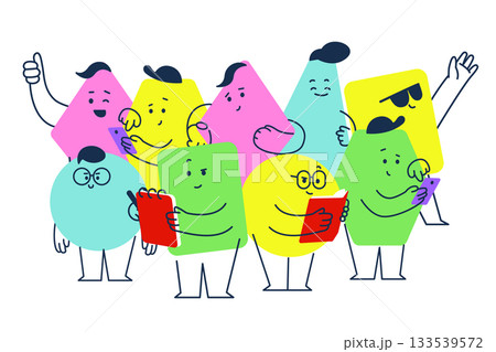 Cute cartoon geometric figures with different face emotions, funny poster idea for kids. Cute cartoon geometric figures with different face emotions, funny poster idea for kids. 133539572