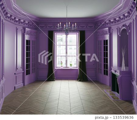 3D render of an empty purple classic Parisian room interior 3D render of an empty purple classic Parisian room interior 133539636