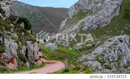 Scenic mountain landscape in Somiedo Natural Park, Asturias, Spain. Scenic mountain landscape in Somiedo Natural Park, Asturias, Spain. 133539723