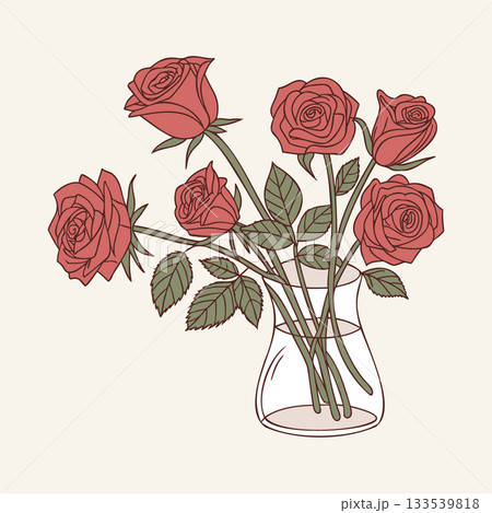 Elegant bouquet of roses in a glass vase. Floral gift bouquet. Illustration. Elegant bouquet of roses in a glass vase. Floral gift bouquet. Illustration. 133539818