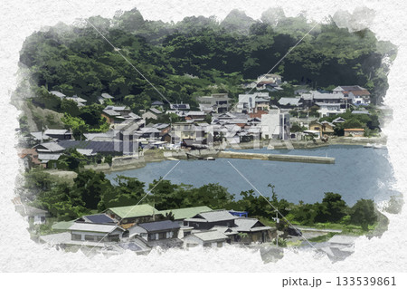 水彩画風　安芸灘とびしま海道　上蒲刈島　大浦港　広島県呉市 133539861