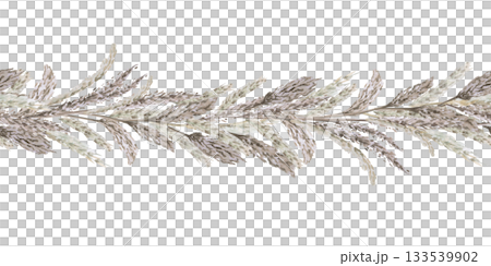 Seamless border of African steppe grasses. Isolated watercolor illustration of dried flowers for home textiles, eco-friendly projects, fabric printing, and interior design. 133539902